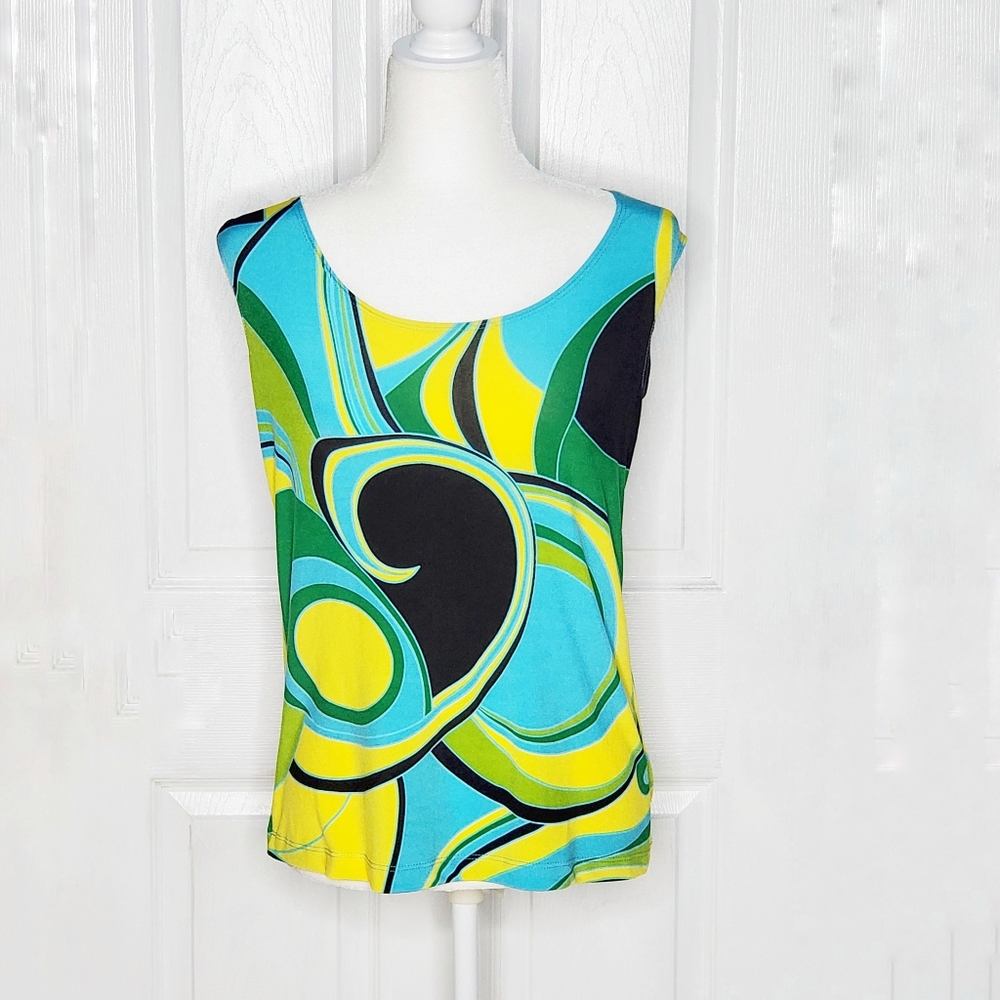 Vintage Carolyn Strauss Sleeveless Top Turquoise, Lime, Yellow Small NWT